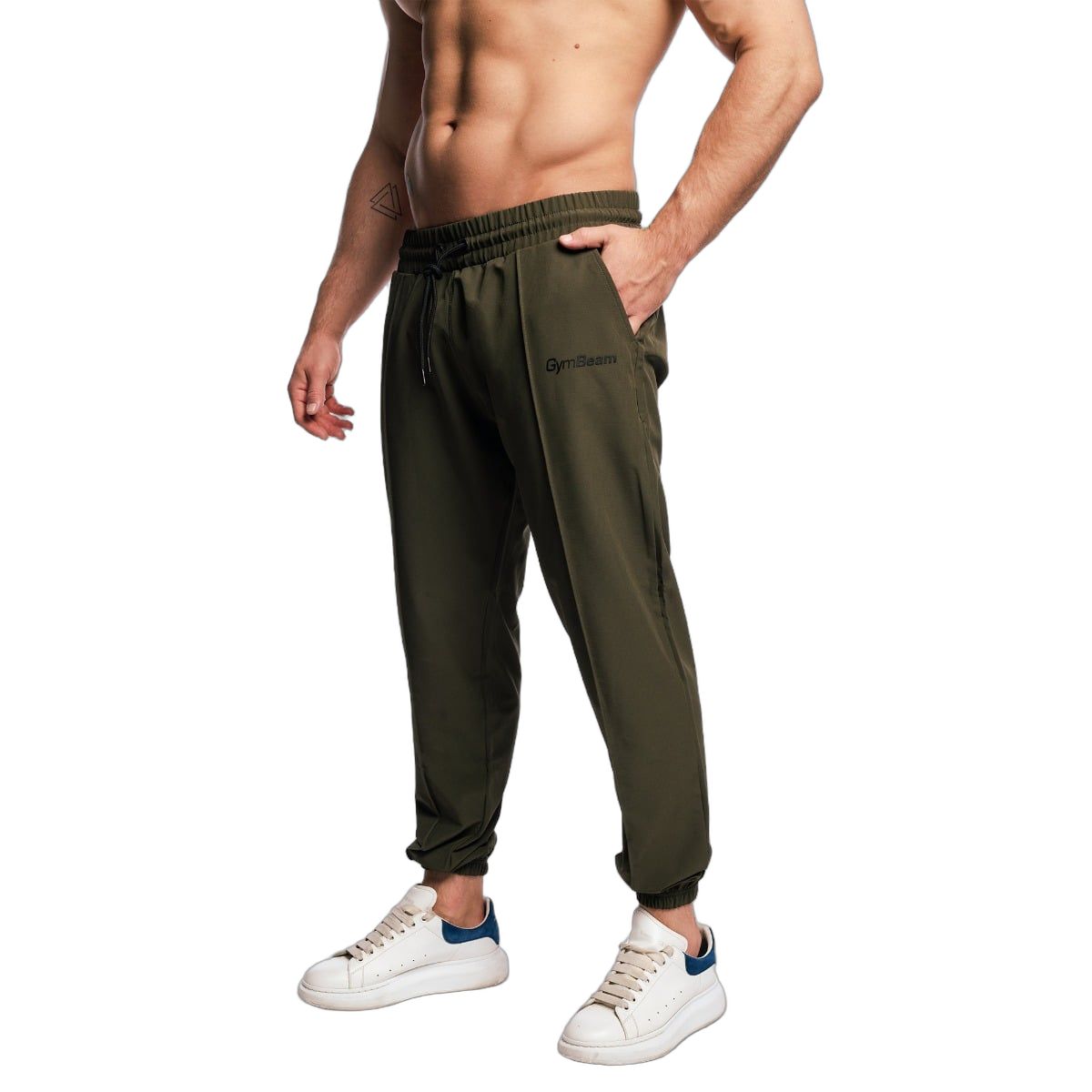 GymBeam Pantaloni uomo ARC regular con elastico e cordoncino Olive