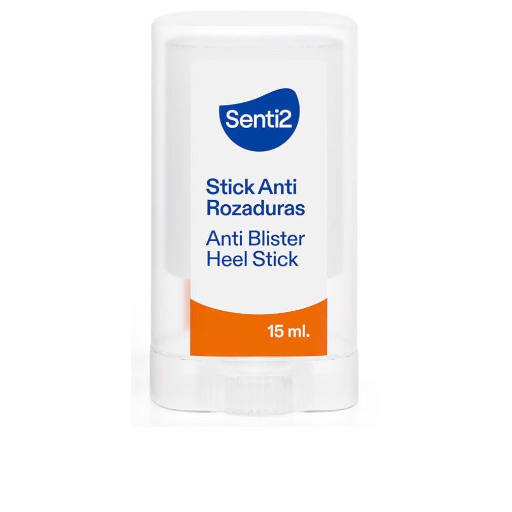 Stick bianco con scritta arancione: Senti2 Stick Anti Rozaduras Anti Blister Heel Stick. 15 ml.