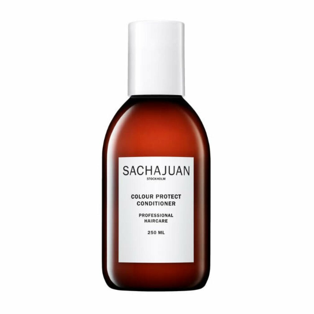 Flacone marrone con etichetta bianca: SACHAJUAN COLOUR PROTECT CONDITIONER PROFESSIONAL HAIRCARE 250 ML.
