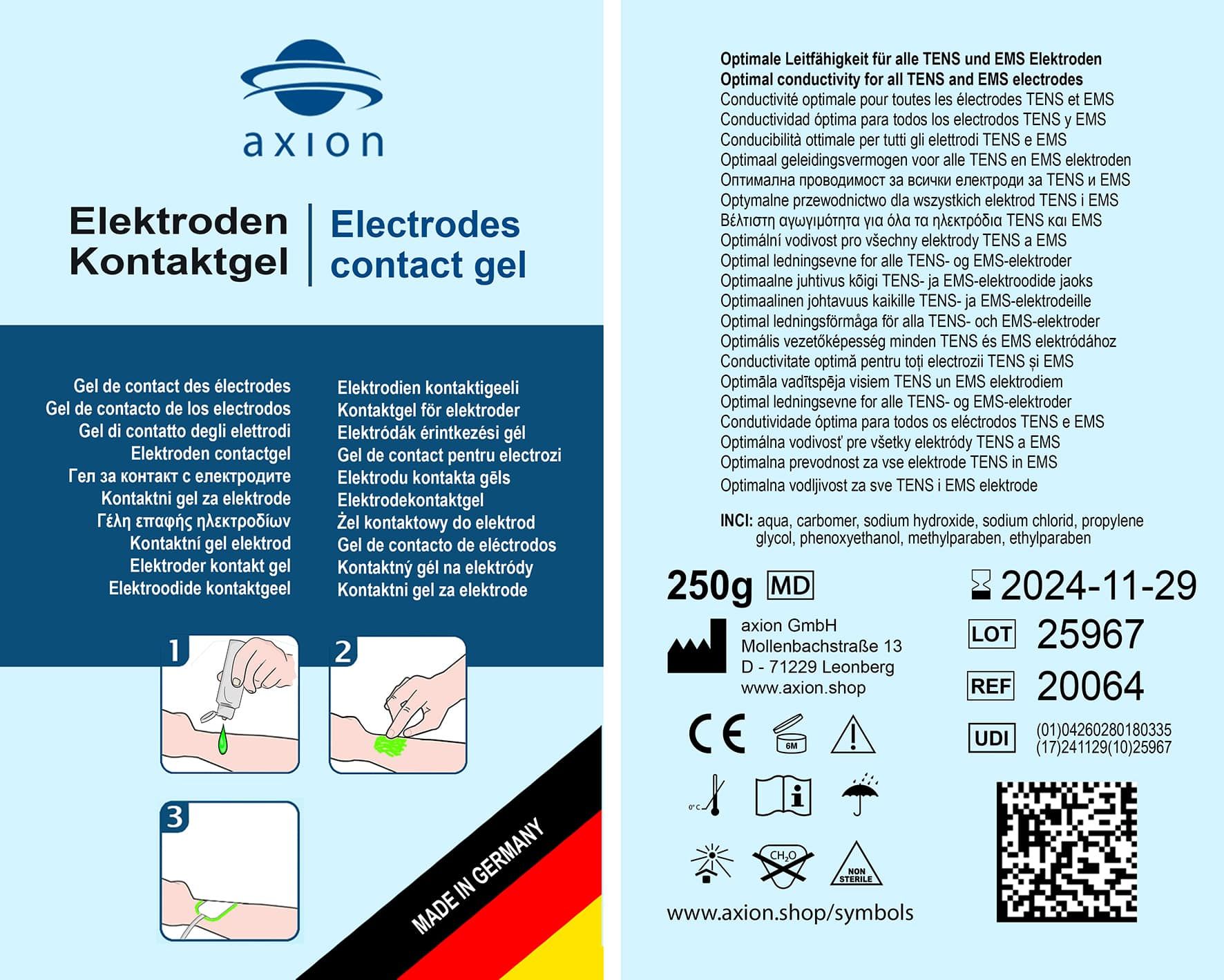 axion Gel di contatto per elettrodi EKG, EEG e TENS EMS