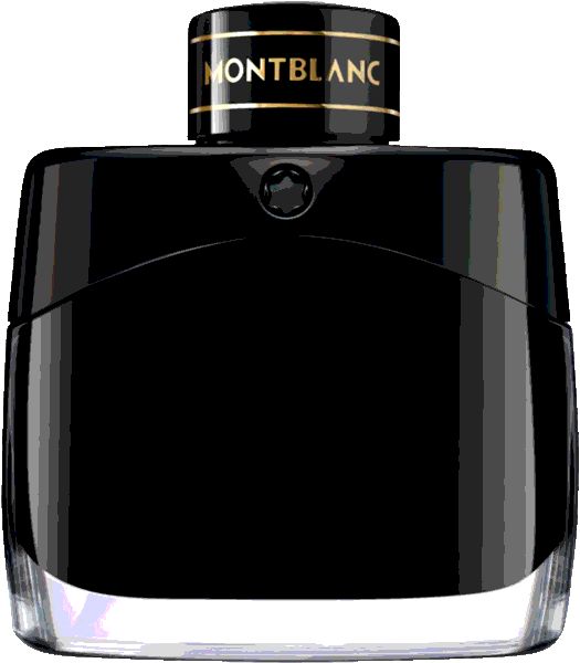 Flacone nero con tappo dorato. Marchio MONTBLANC. Vetro nero, forma rettangolare, bordi arrotondati.