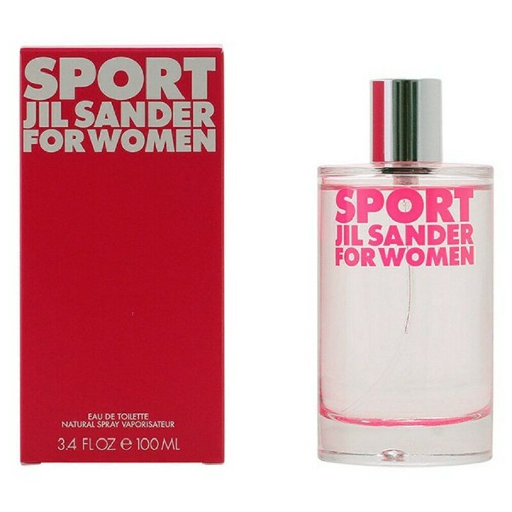 Flacone in vetro e confezione rossa. Scritta SPORT JIL SANDER FOR WOMEN. Flacone con tappo argentato. 100 ml.
