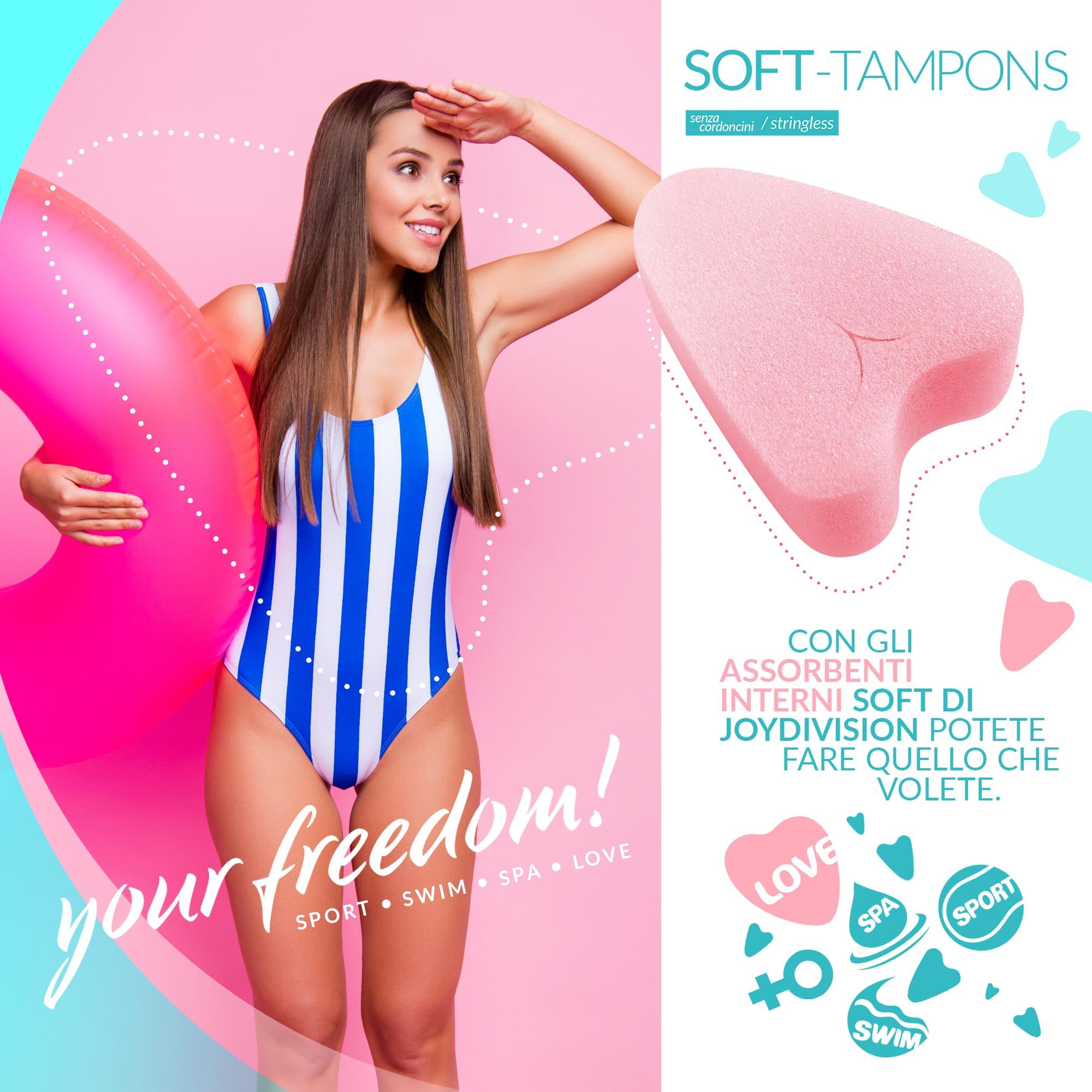 Confezione Soft-Tampons mini con immagine del prodotto e testo.