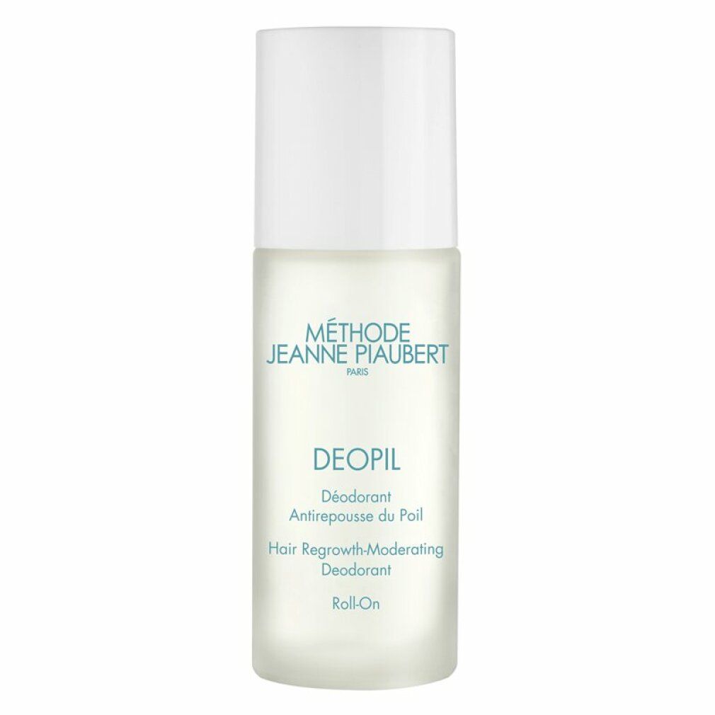 Roll-On deodorante con tappo bianco e flacone in vetro satinato. Testo: MÉTHODE JEANNE PIAUBERT DEOPIL.