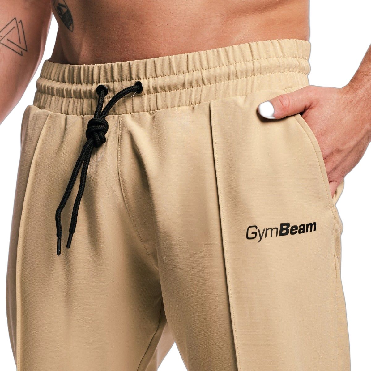 GymBeam Pantaloni uomo ARC regular con elastico e cordoncino Beige