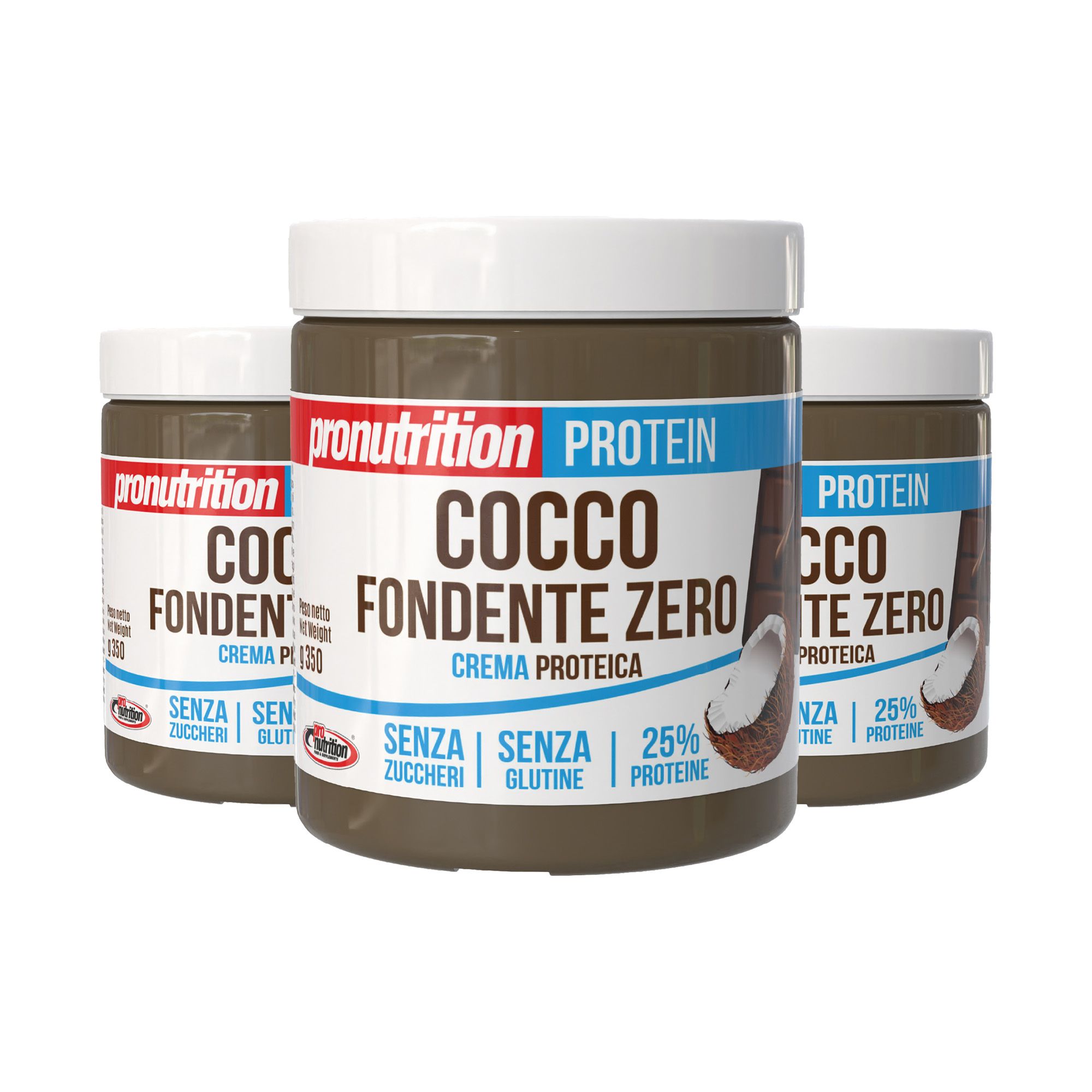 Pronutrition Crema proteica zero - 3 x 350 gr Cocco Crunchy - Senza zucchero - 25% proteine