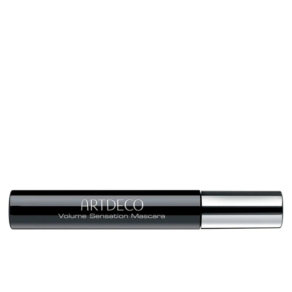 Tubetto di mascara nero con tappo argentato. Il tubetto riporta la scritta ARTDECO Volume Sensation Mascara.