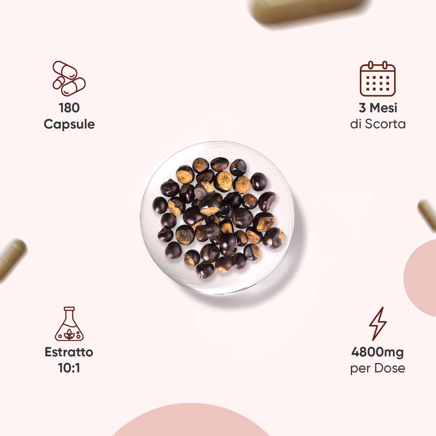 Capsule di Guaraná Puro, 180 pezzi, estratto 10:1, 3 mesi di scorta, 4800mg per dose. Testo.