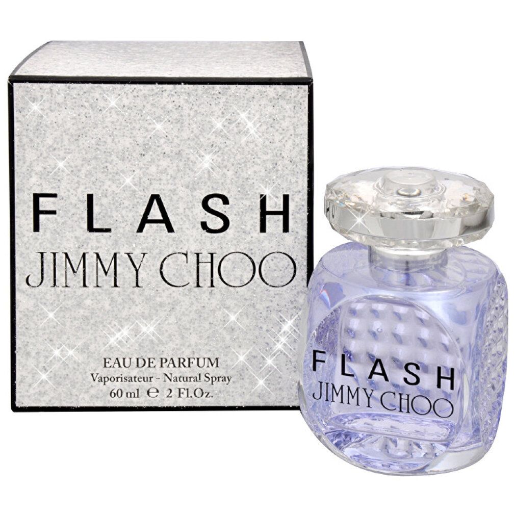 Flacone di profumo e scatola. Scritta FLASH JIMMY CHOO. Flacone con motivo sfaccettato. 60 ml.