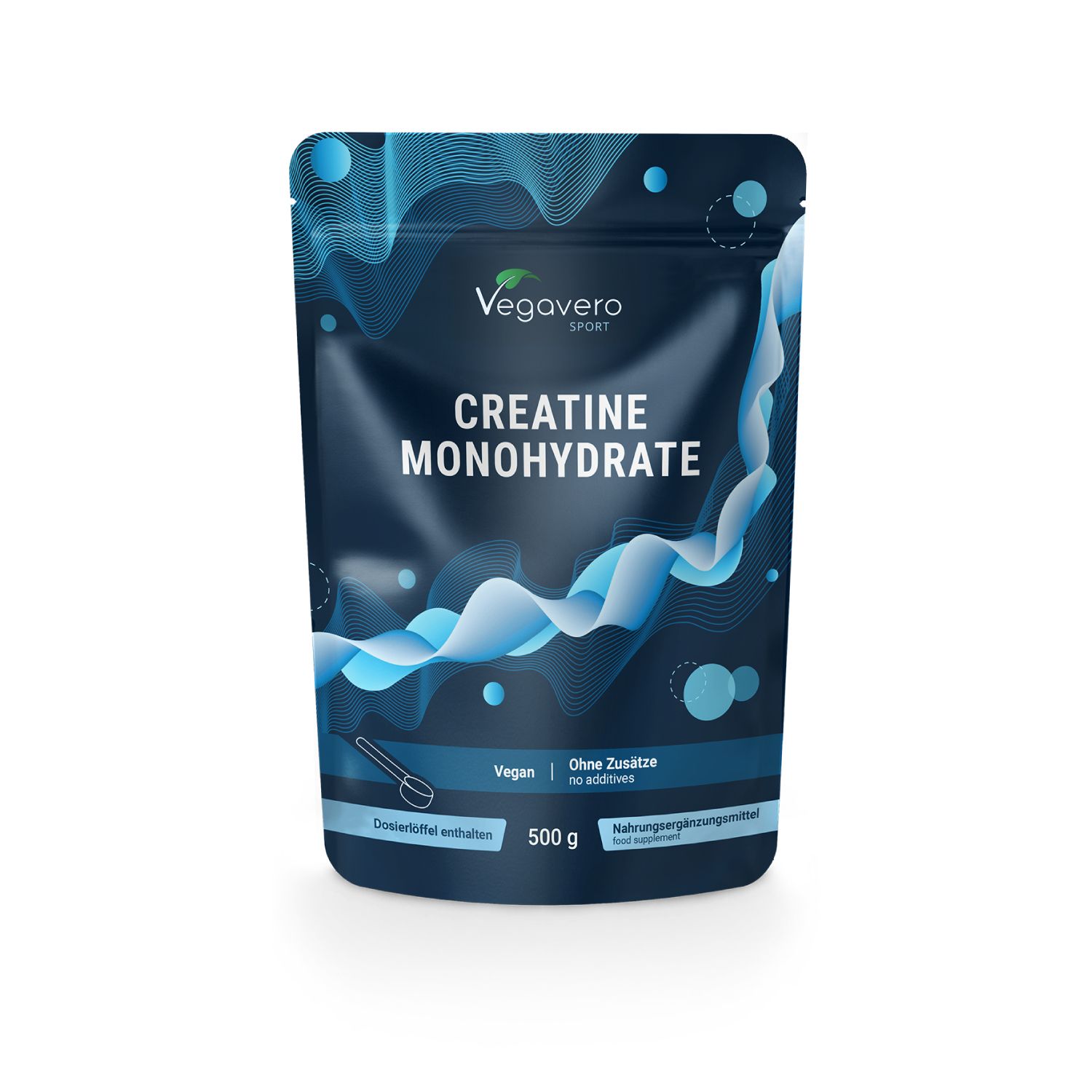 Busta di creatina monoidrato in polvere. Marca Vegavaro. 500g. Vegano. Con misurino.