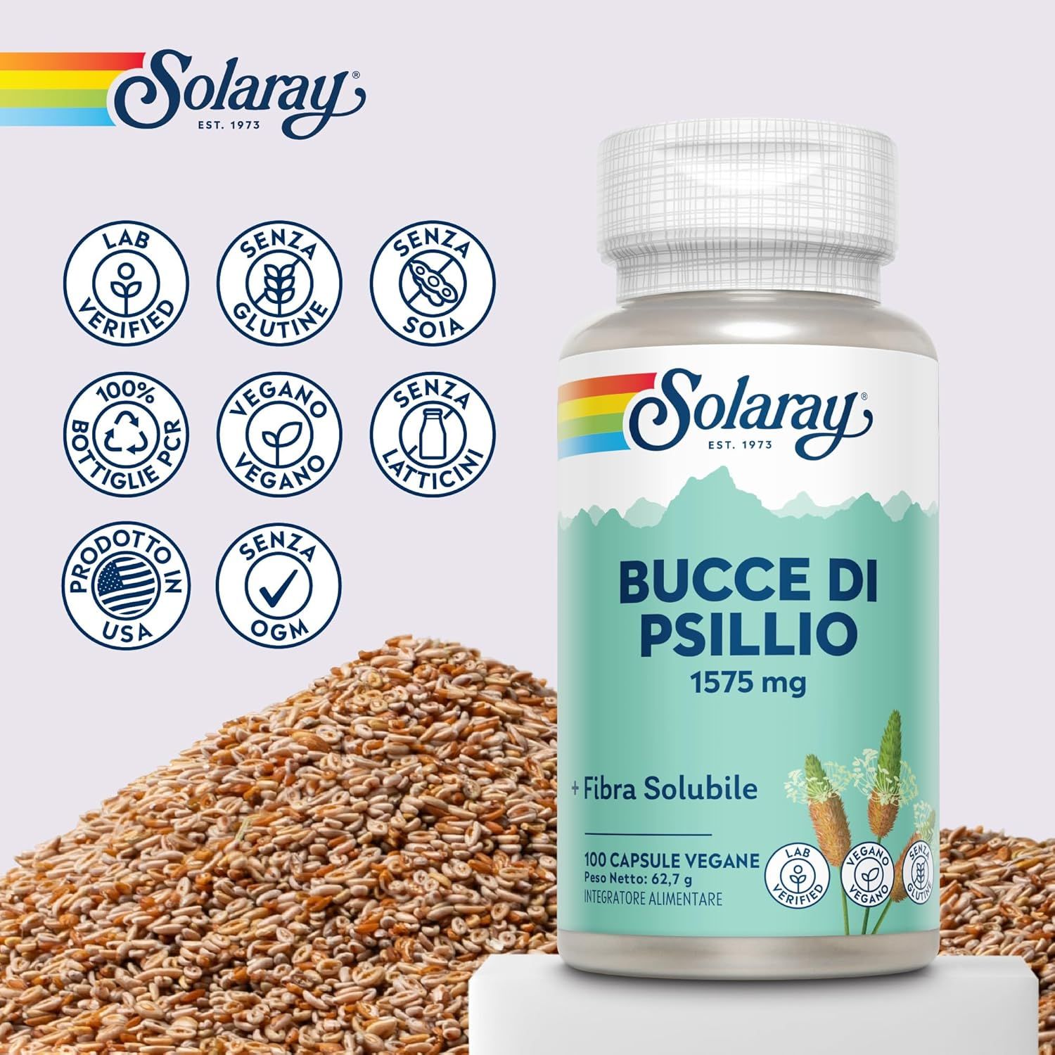 Tabella comparativa: Capsule di psillio Solaray vs altre. Criteri: Alta potenza, formula naturale, formula delicata, origine USA, vegan.