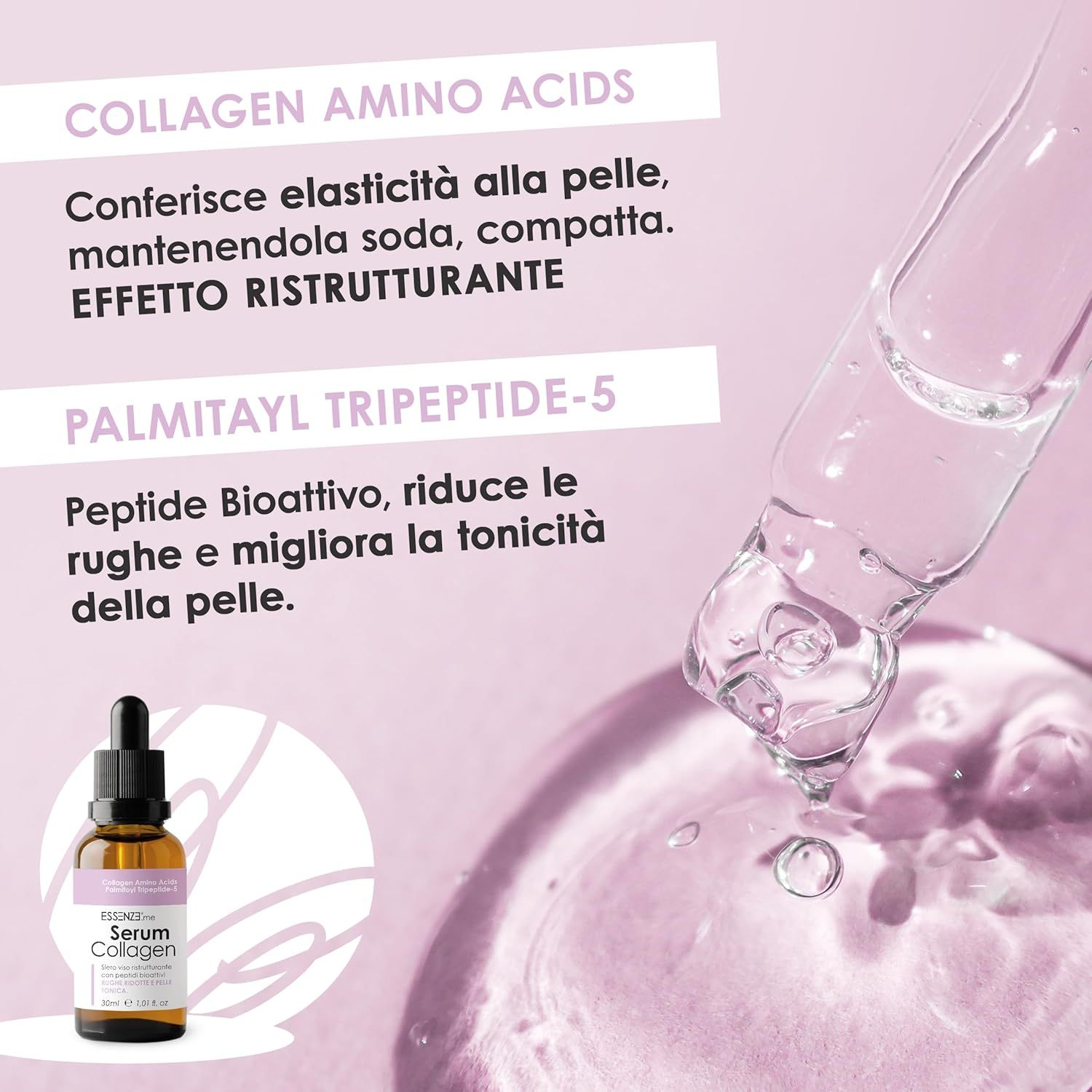 Essenze.me Siero Viso Collagene + Peptidi Bioattivi - Antirughe, Rassodante e Levigante - 30ml