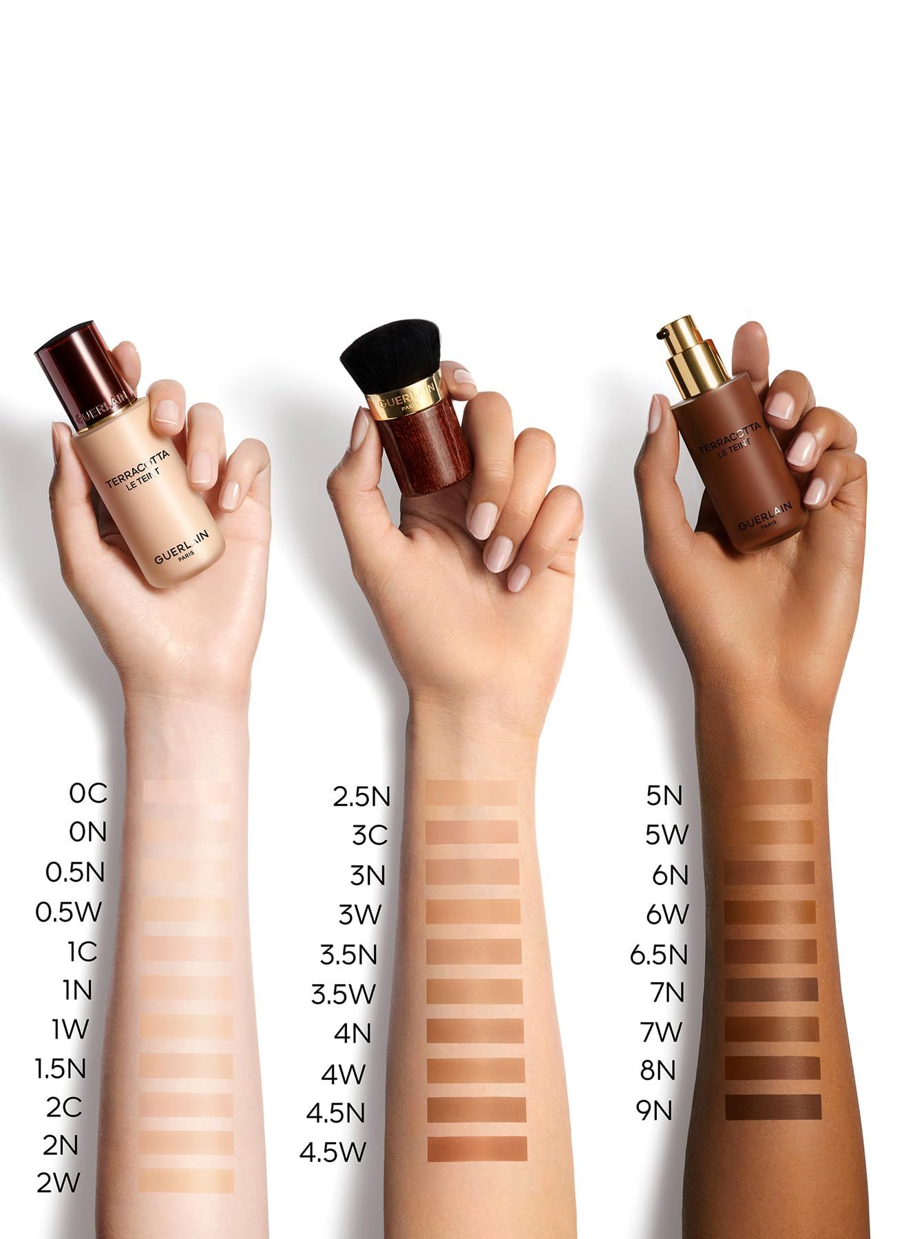 Mani con tonalità di fondotinta. Diverse tonalità da 0C a 9N.