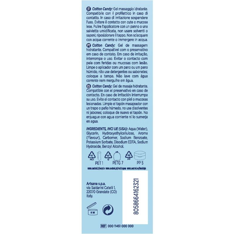Gel intimo Control Cotton Candy, flacone da 200 ml con immagine di zucchero filato.