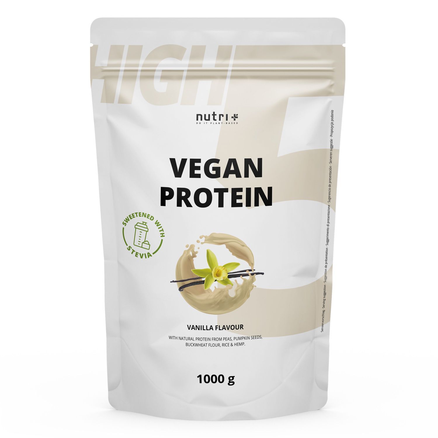 nutri+ High 5 Polvere di Proteine Vegane senza Soia 1kg - con Stevia