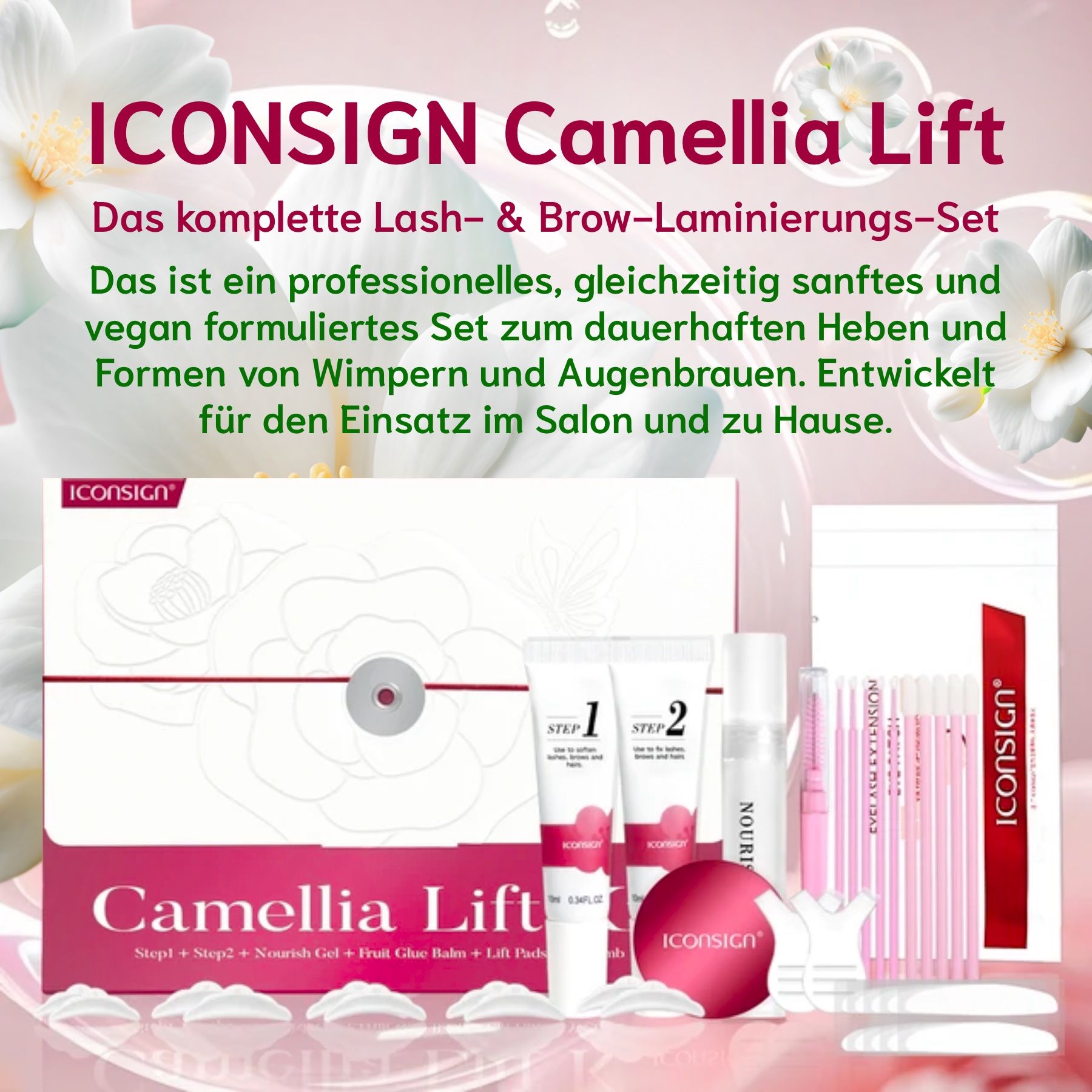 Kit per laminazione ciglia e sopracciglia. Contiene creme, cuscinetti, spazzole e accessori. Marchio: Iconsign.