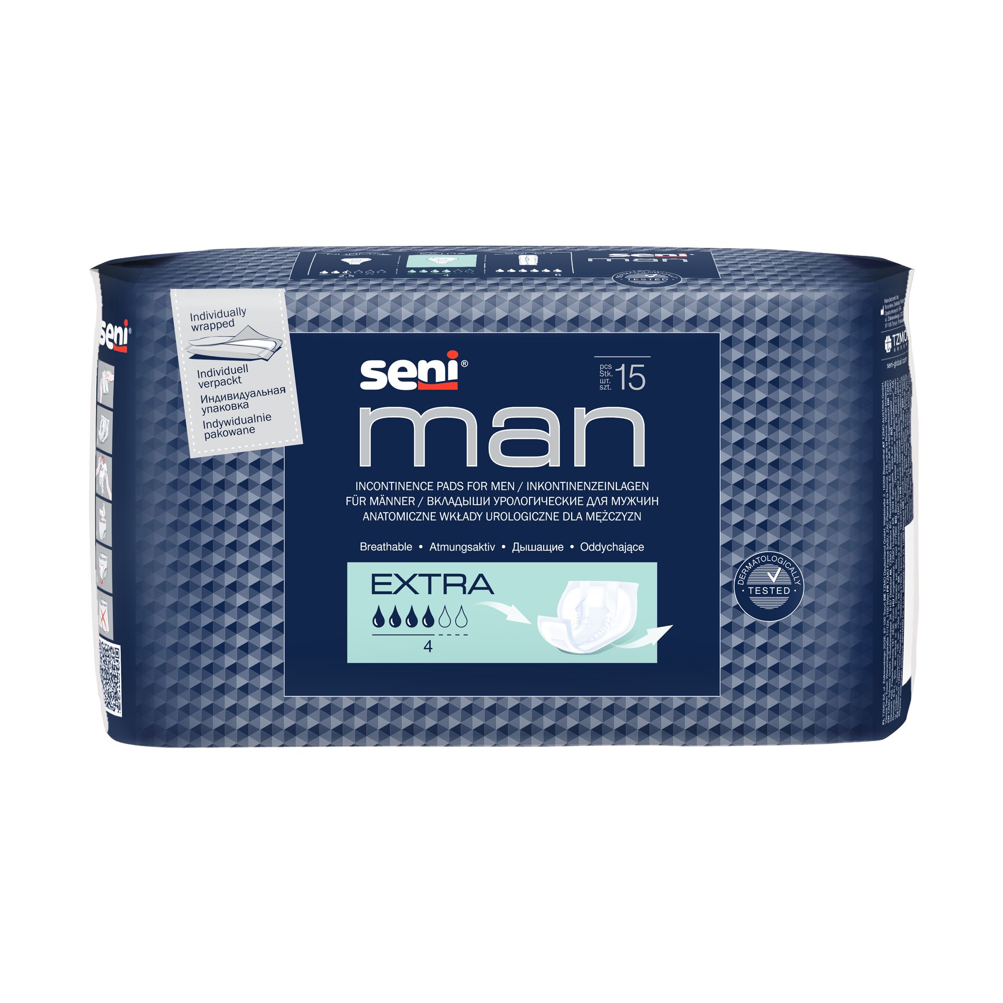 Seni Man Extra Incontinence Insert per uomini - 15 pezzi | Pacchetto (15 pezzi)