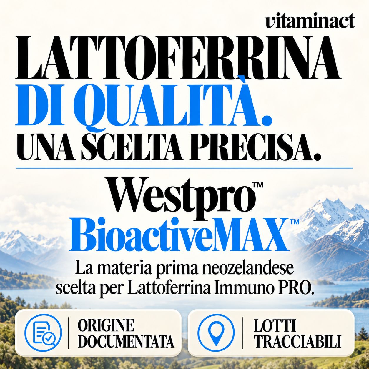 Lactoferrin Immuno Pro di Vitaminact, scorta di 60 giorni, 2 compresse al giorno.