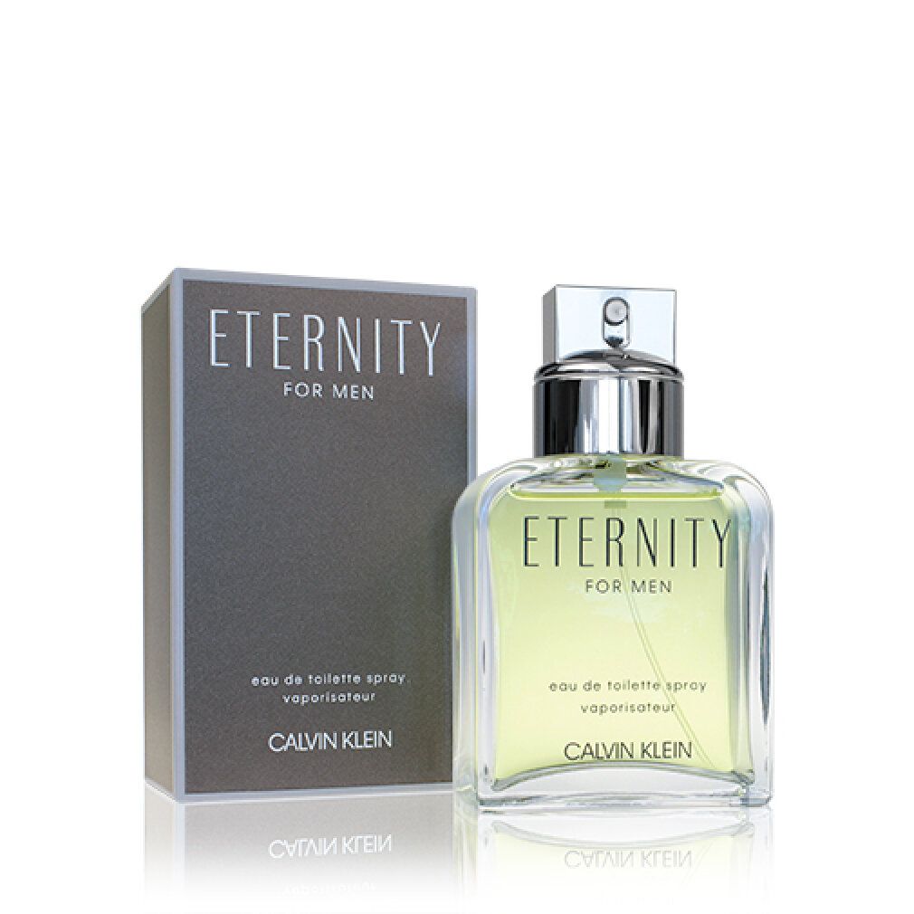 Spray Eau de Toilette e confezione. Flacone rettangolare, tappo argentato. Scatola grigia, testo bianco.