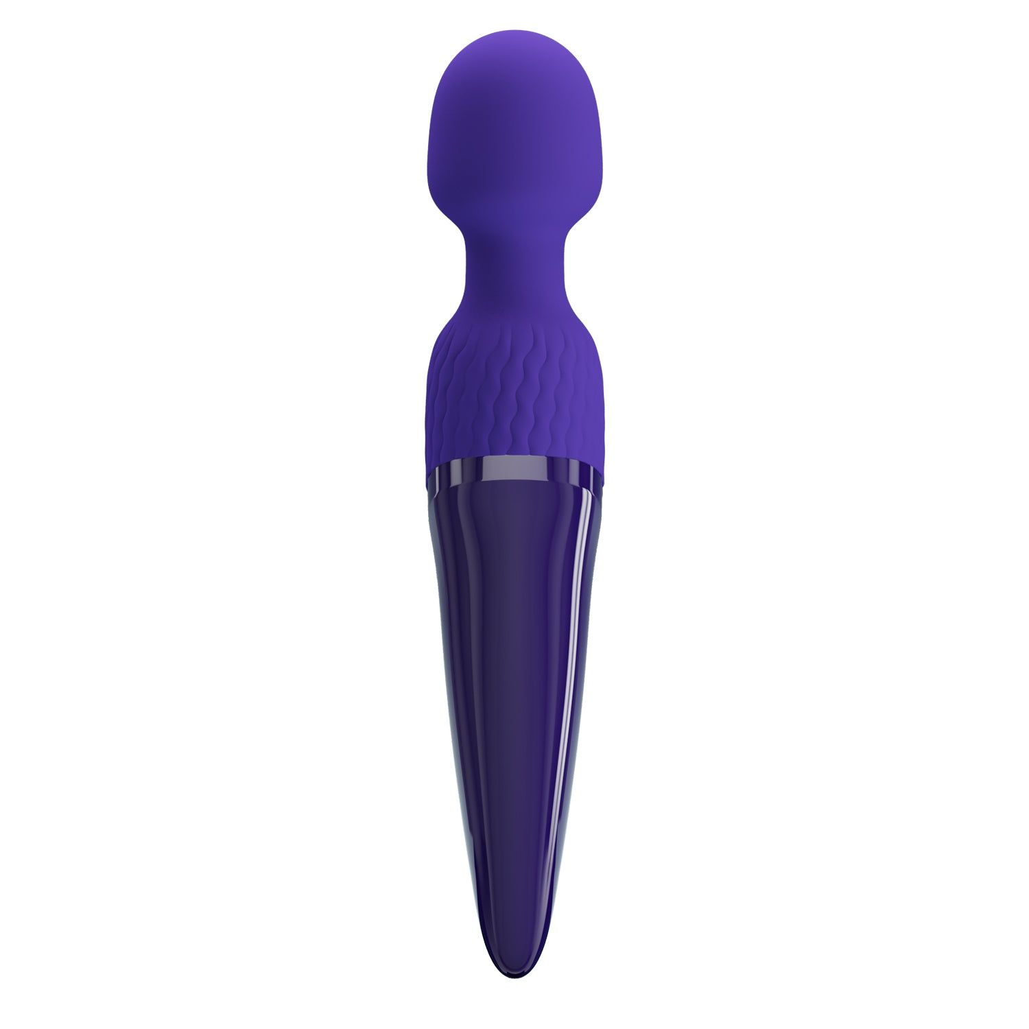 Vibratore viola con testa arrotondata e manico allungato. L'impugnatura ha una superficie liscia e lucida.
