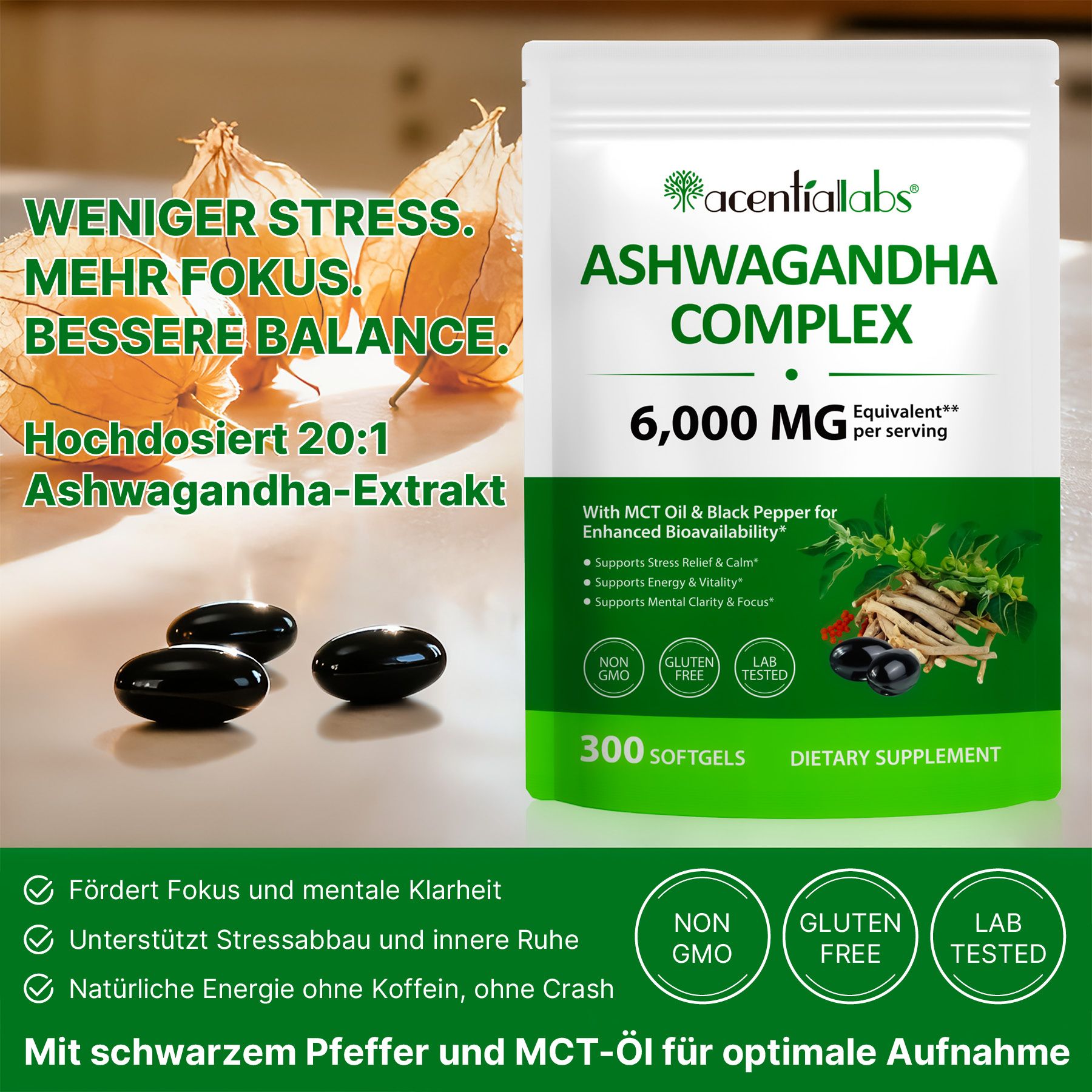 ALIVER Ashwagandha Extract Complex Capsule molli ad alto dosaggio