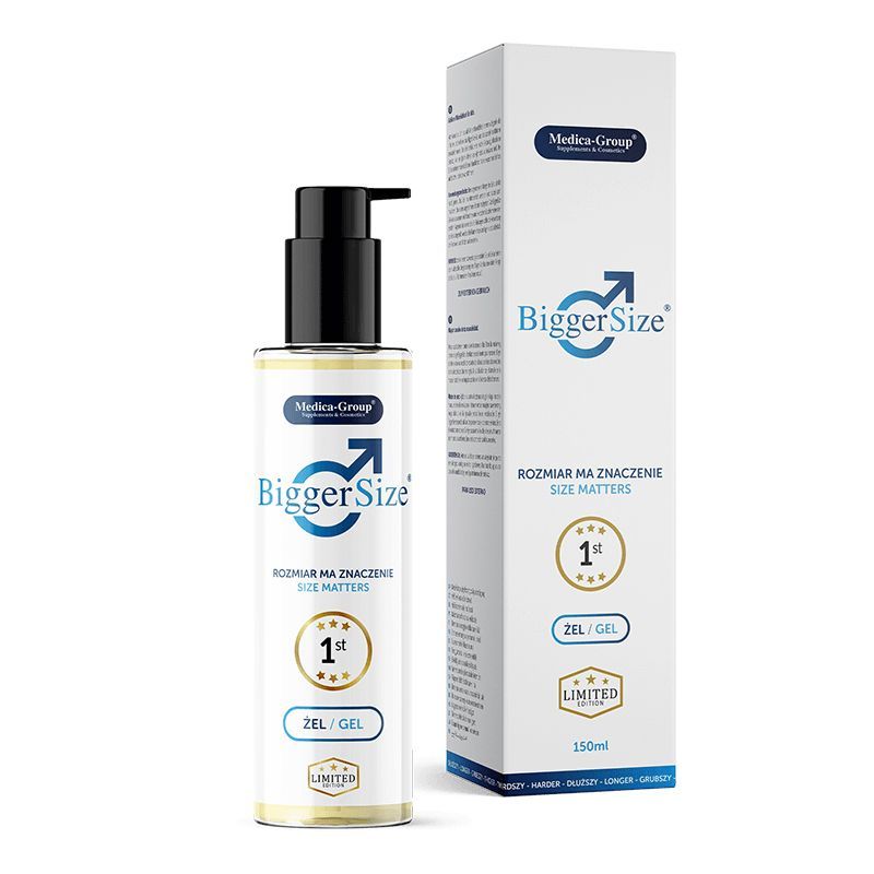 Gel intimo Medica-Group per uomo, Bigger Size, flacone con dispenser a pompa e scatola pieghevole. Gel/Zel.