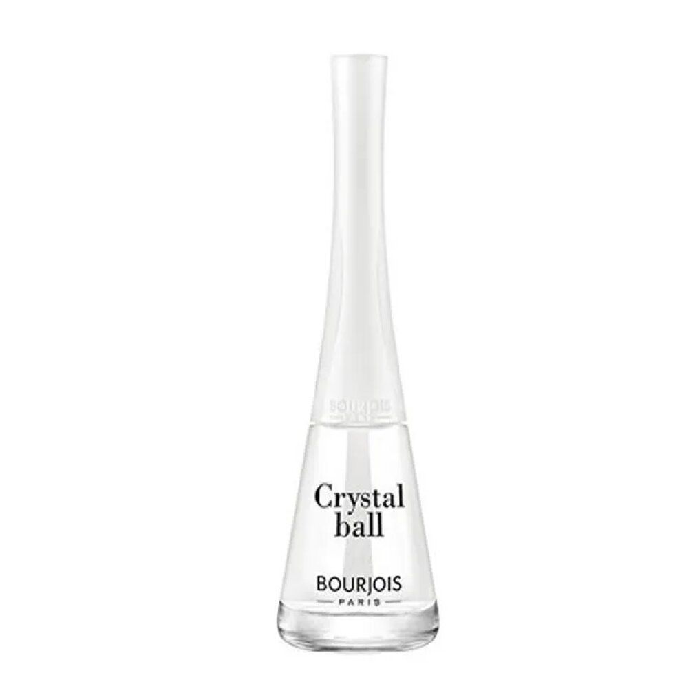Flacone di smalto con tappo bianco. Scritta 'Crystal ball' e 'Bourjois'.