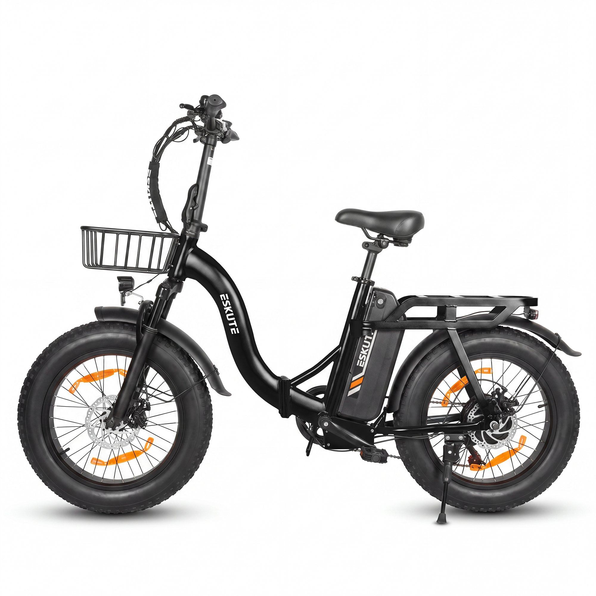 ESKUTE D202 Bicicletta elettrica pieghevole con cestino anteriore, 48V 20.8Ah