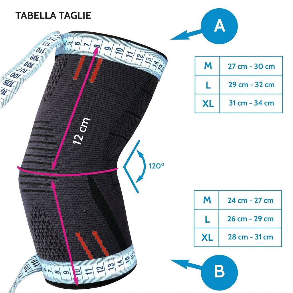 Tutore per gomito, grigio scuro con dettagli rossi. Forma anatomica, materiale traspirante. Chiusura elastica.