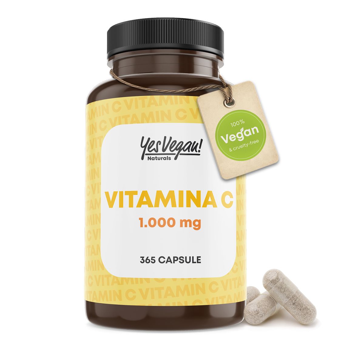 Flacone da 365 capsule vegane di Vitamina C, 1000 mg. Scorta annuale.