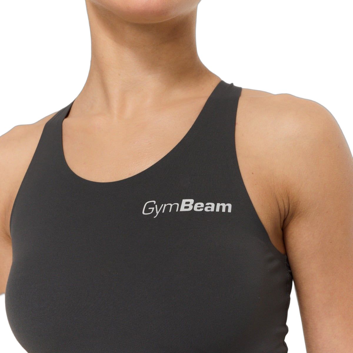 GymBeam Top sportivo donna BEAT cropped slim con scollo rotondo Charcoal