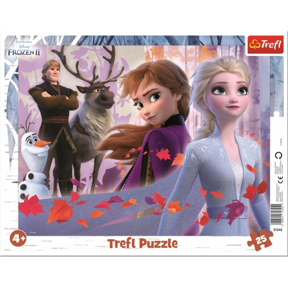 Puzzle da 25 pezzi. Confezione con motivo Frozen. Personaggi: Elsa, Anna, Kristoff, Olaf e Sven. Marca: Trefl. Età: 4+