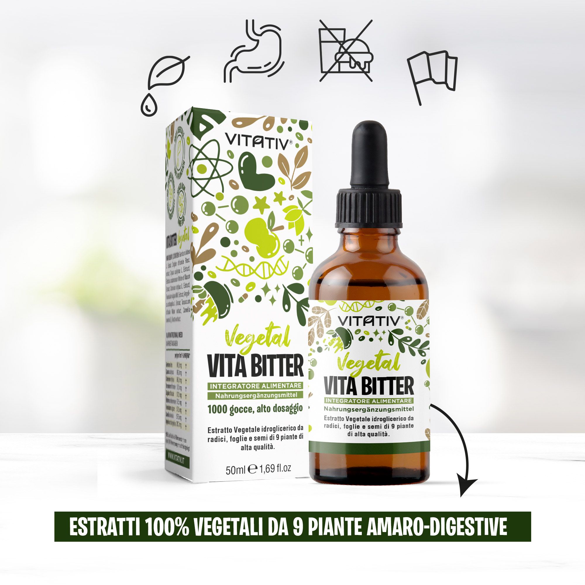 Vitativ® Vita Bitter | Integratore Amaro Forte, 9 Estratti da Piante con Carciofo, Genziana, Zenzero