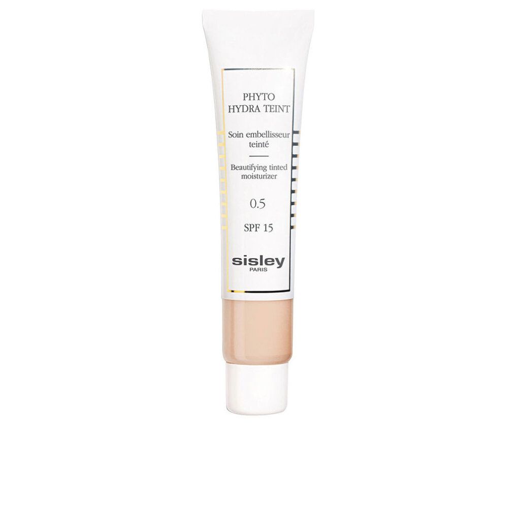 Tubo di crema idratante colorata. Scritta: PHYT0 HYDRA TEINT, 0.5, SPF 15. Marchio: Sisley Paris. Colore beige.