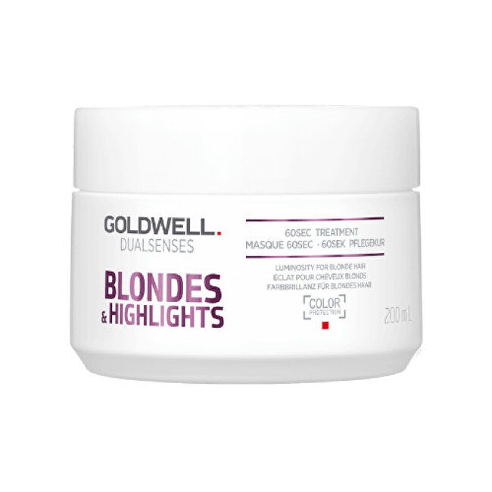 Vaso bianco con testo. Goldwell Dualsenses Blondes & Highlights maschera per capelli. 200ml.