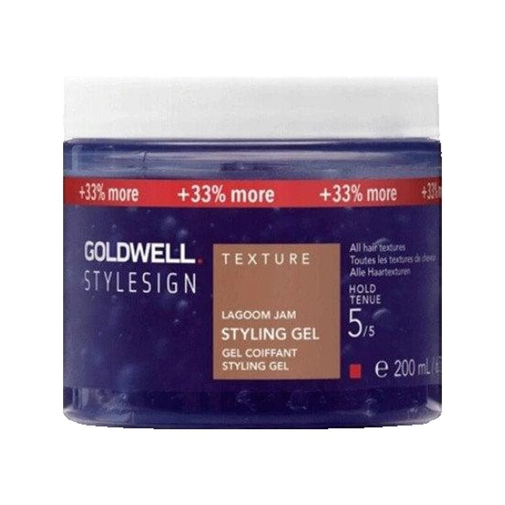 Goldwell StyleSign Texture Lagoom Styling Gel. Vasetto blu con fascia rossa. Testo e 200ml.