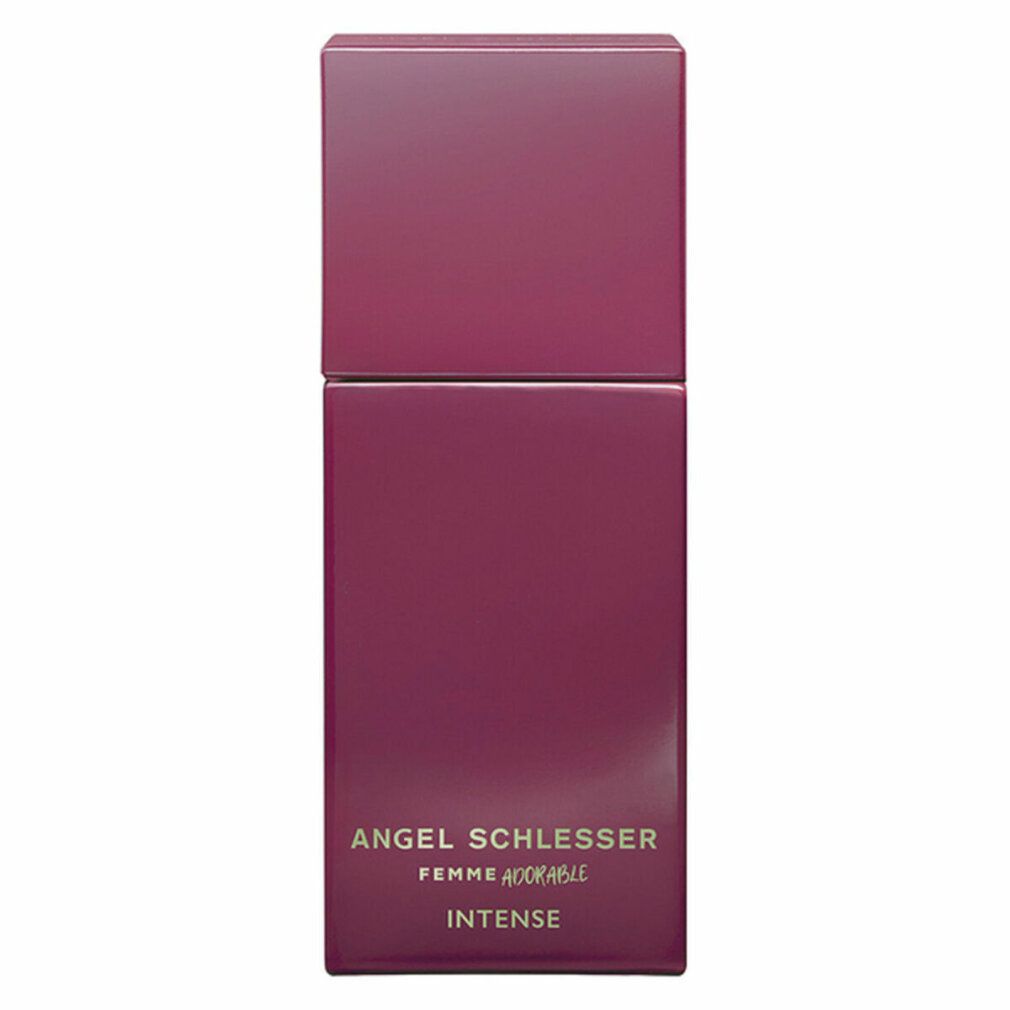 Flacone di profumo rosso scuro rettangolare. Scritta: Angel Schlesser Femme Adorable Intense.
