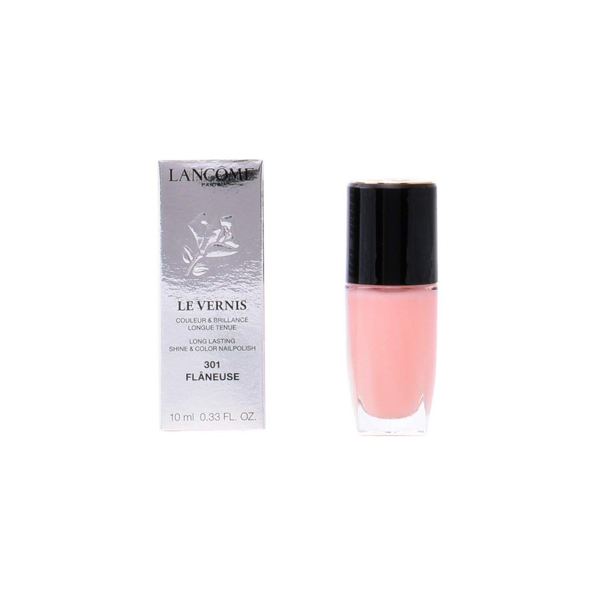 Flacone e scatola smalto rosa chiaro. Scatola: "Lancôme Le Vernis". Numero 301.