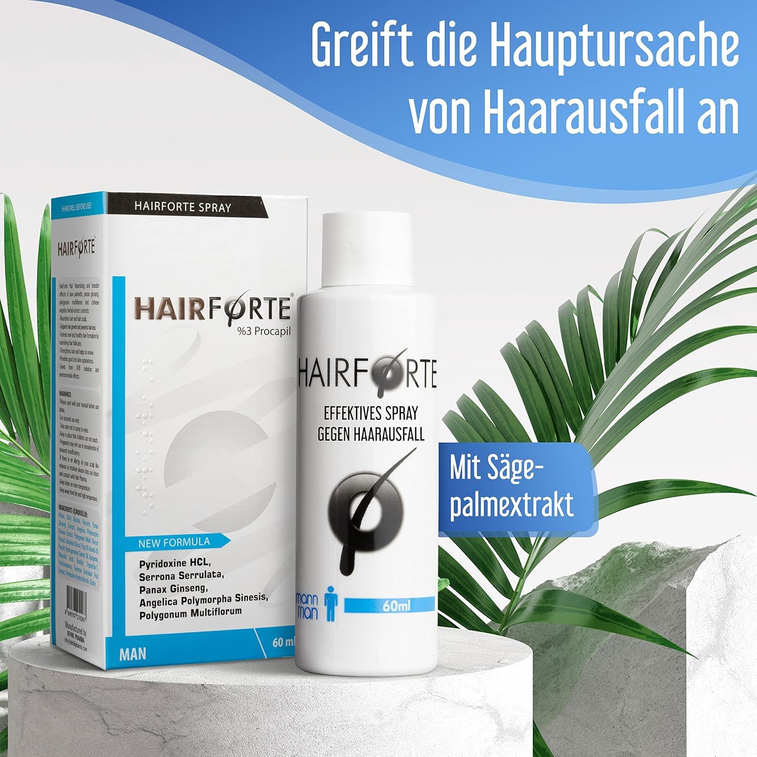 Hairforte Spray 3% Procapil contro la perdita dei capelli, bloccante DHT