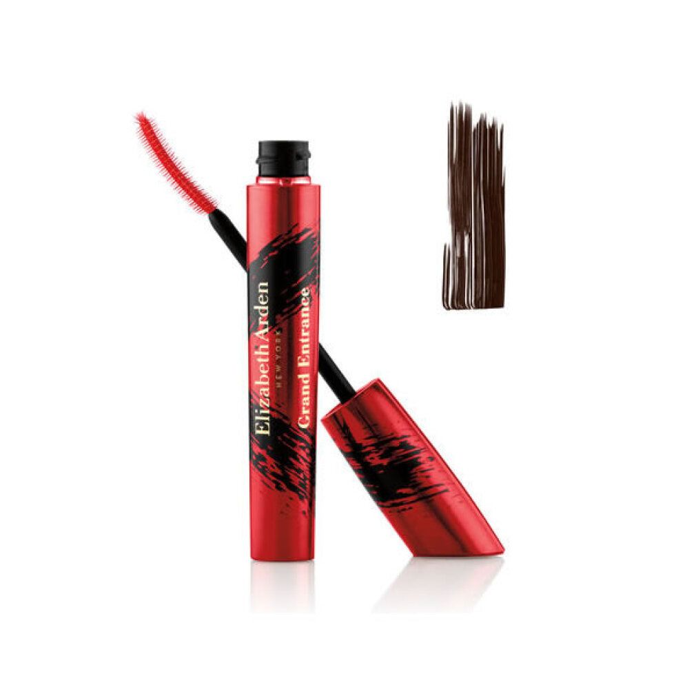 Mascara Elizabeth Arden Grand Entrance rosso con scritte nere. L'applicatore è estratto.