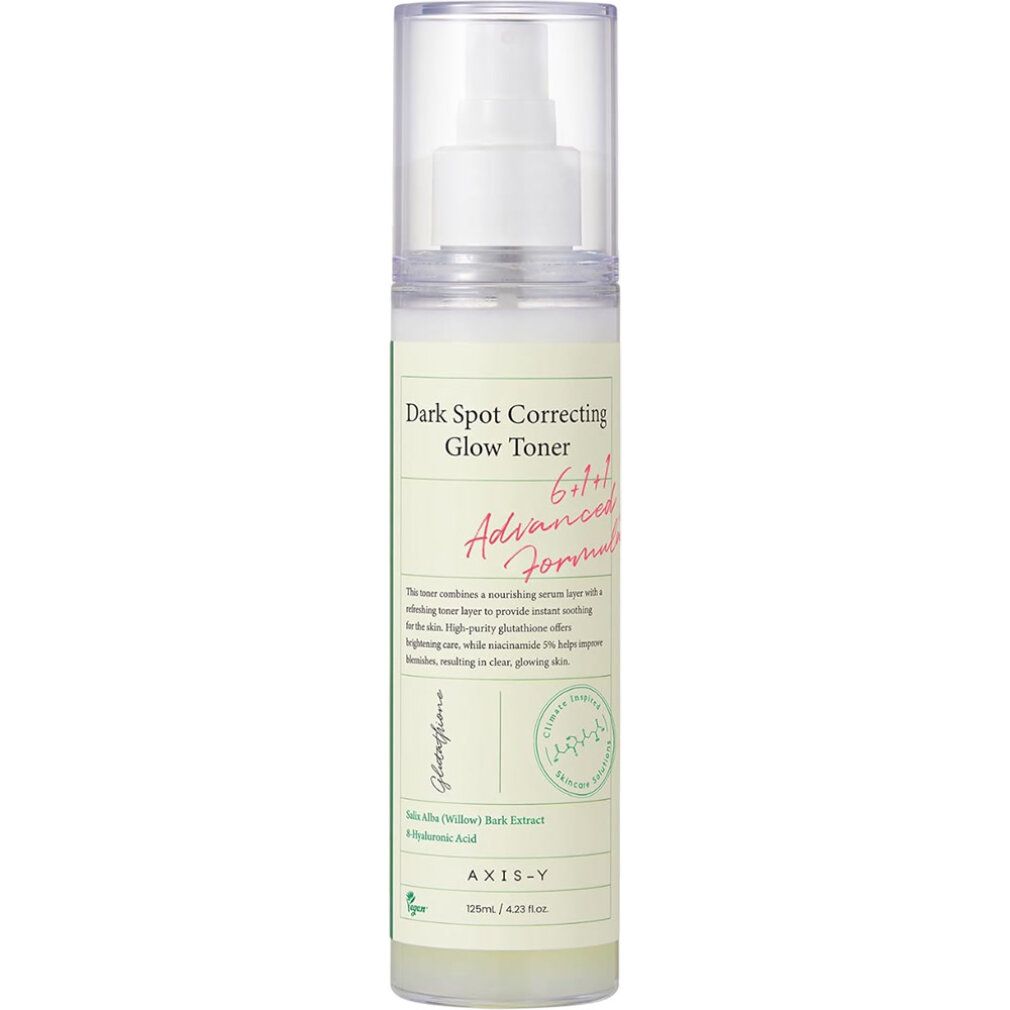 Flacone di toner Axis-Y Dark Spot Correcting Glow con erogatore a pompa.
