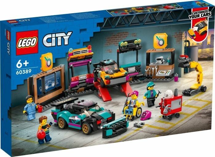 LEGO City 60389 Garage Auto Personalizzato con 2 Macchine Giocattolo Personalizzabili, Officina e 4