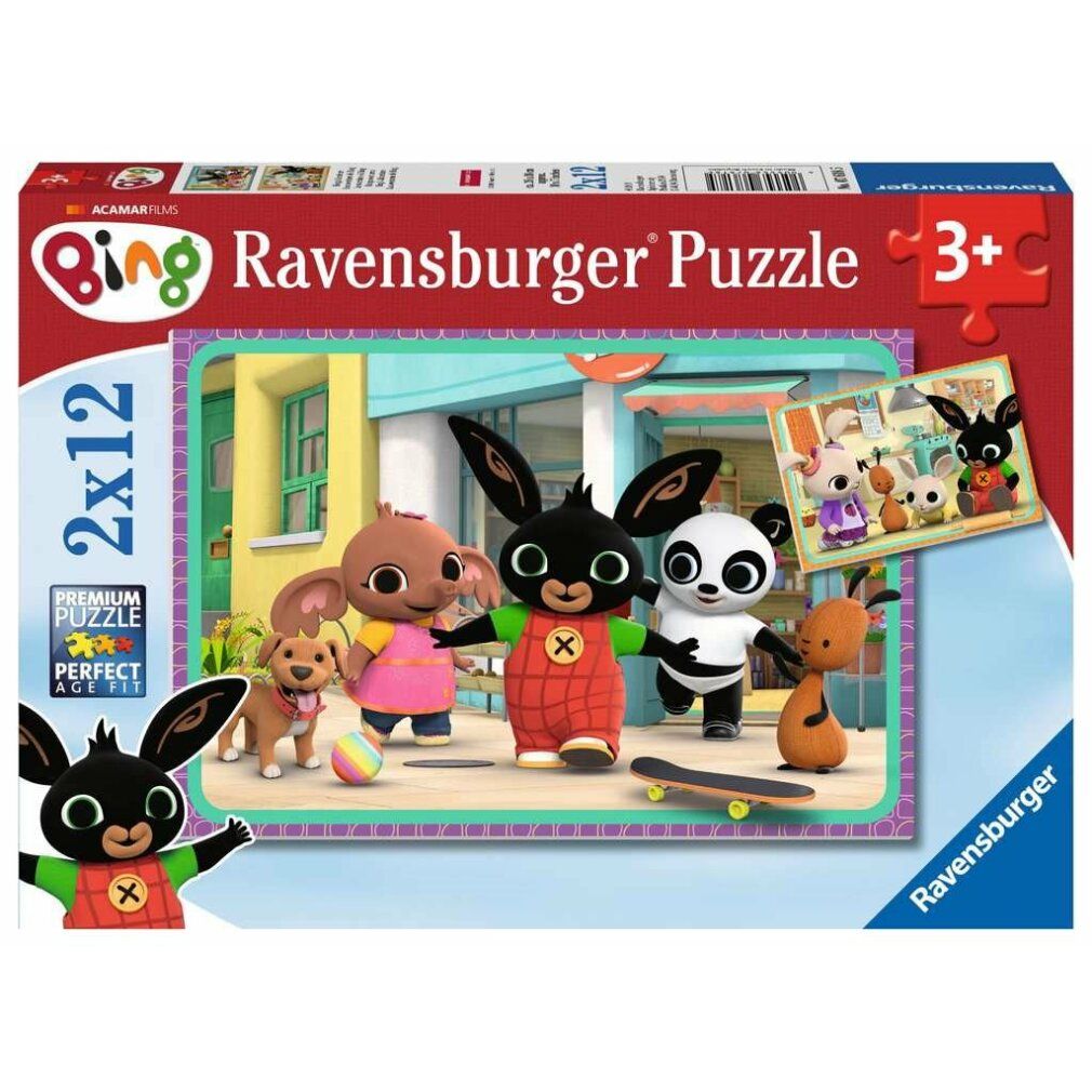 Puzzle Bing. 2x12 pezzi. Marchio Ravensburger. Bing e i suoi amici davanti a un edificio.