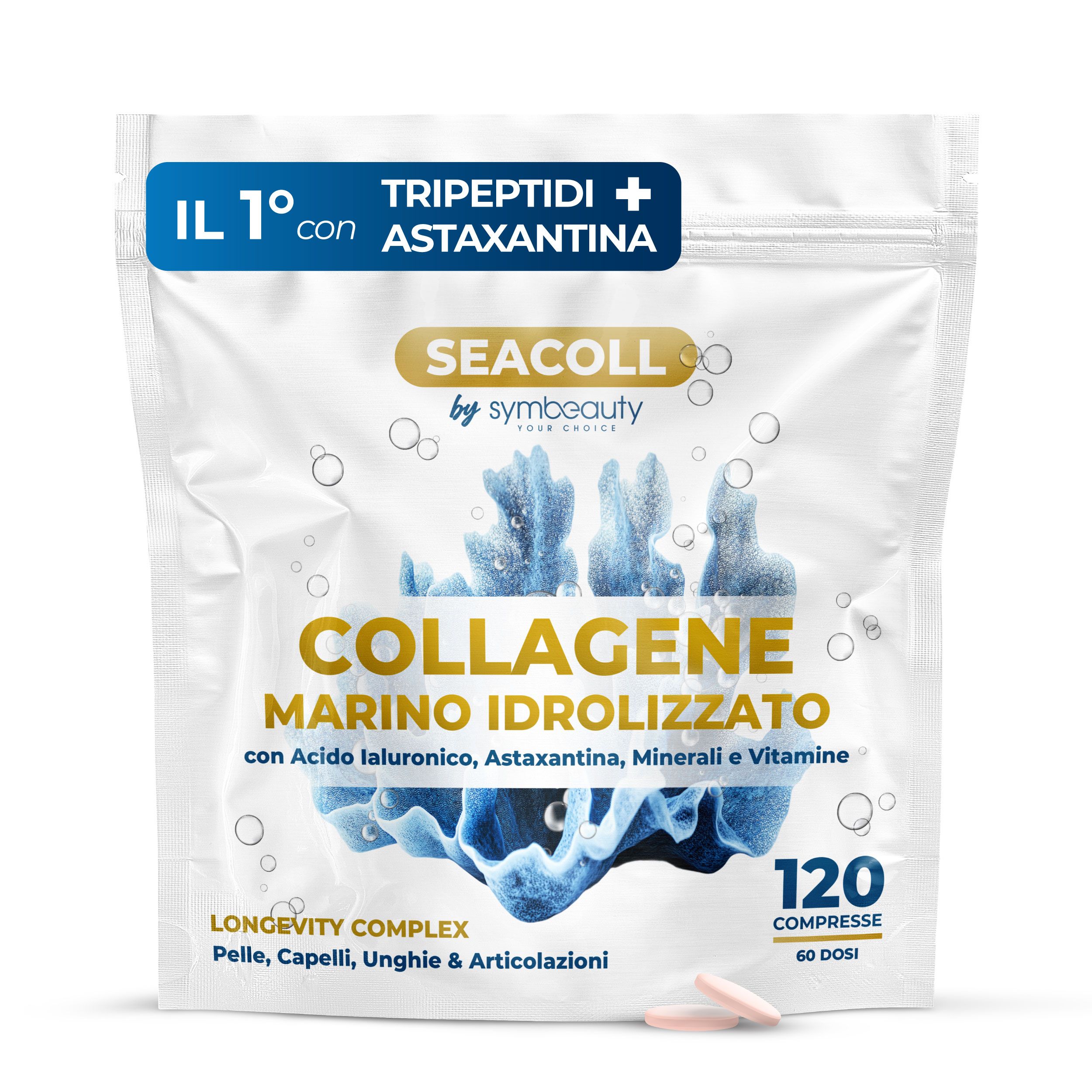 SYMBEAUTY® Collagene Marino con Acido Ialuronico, Astaxantina, Vitamine e Minerali