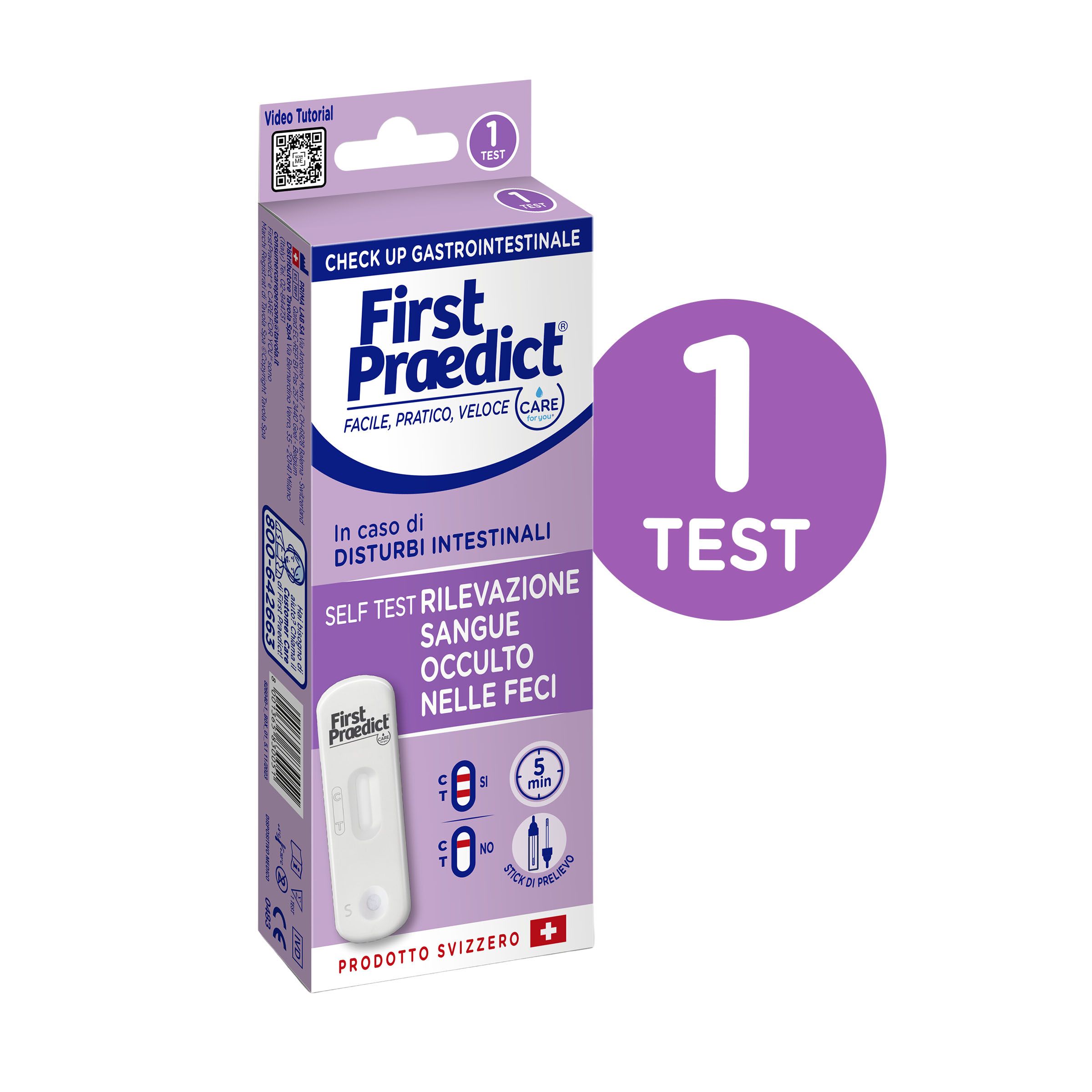 First Praedict - Self Test Rilevazione Sangue Occulto nelle Feci, Kit per il Benessere Intestinale