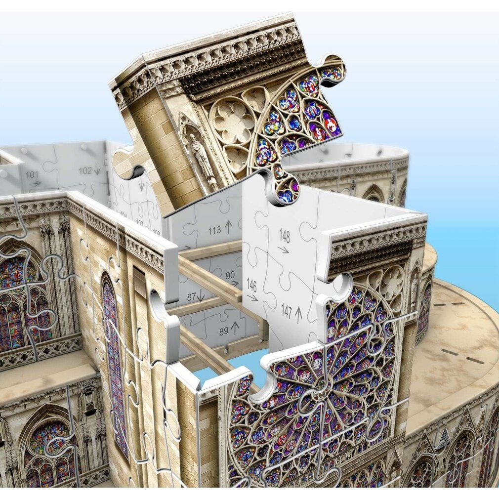 Puzzle 3D Cattedrale Notre-Dame, Parigi. Vista dettagliata con un pezzo di puzzle rimosso.