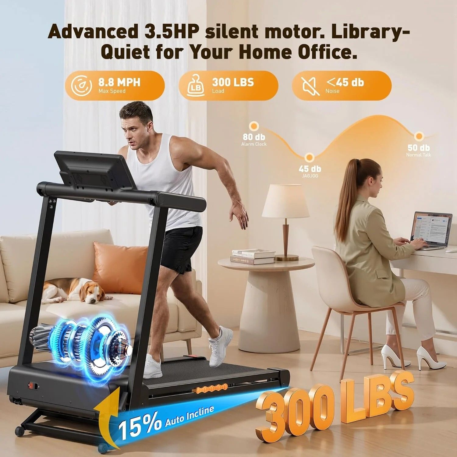 JAGJOG JT60 Tapis roulant pieghevole per la casa, 3,5 CV, 14 km/h