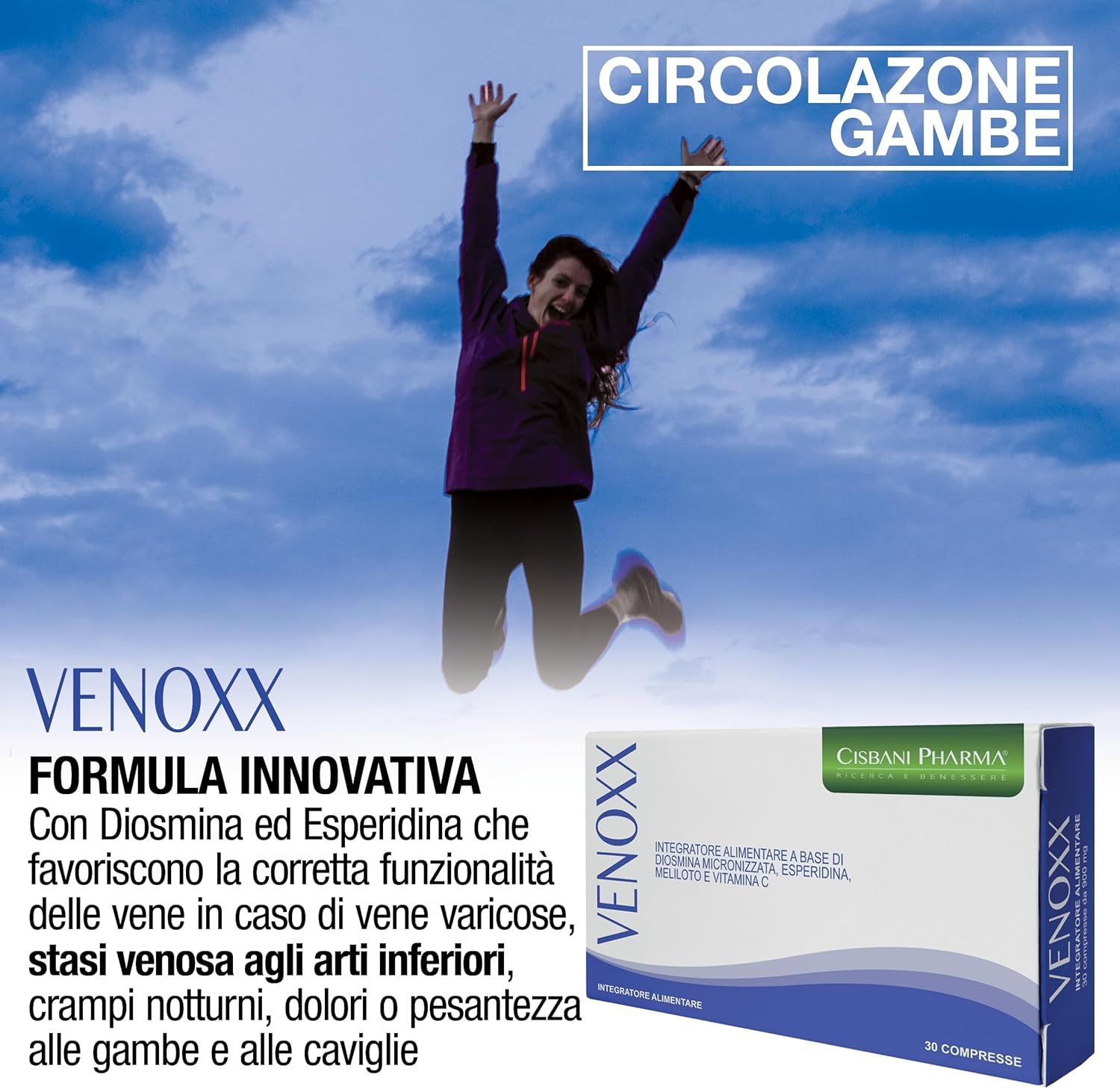 Cisbani Pharma Venoxx - Diosmina ed Esperidina per Vene varicose e circolazione