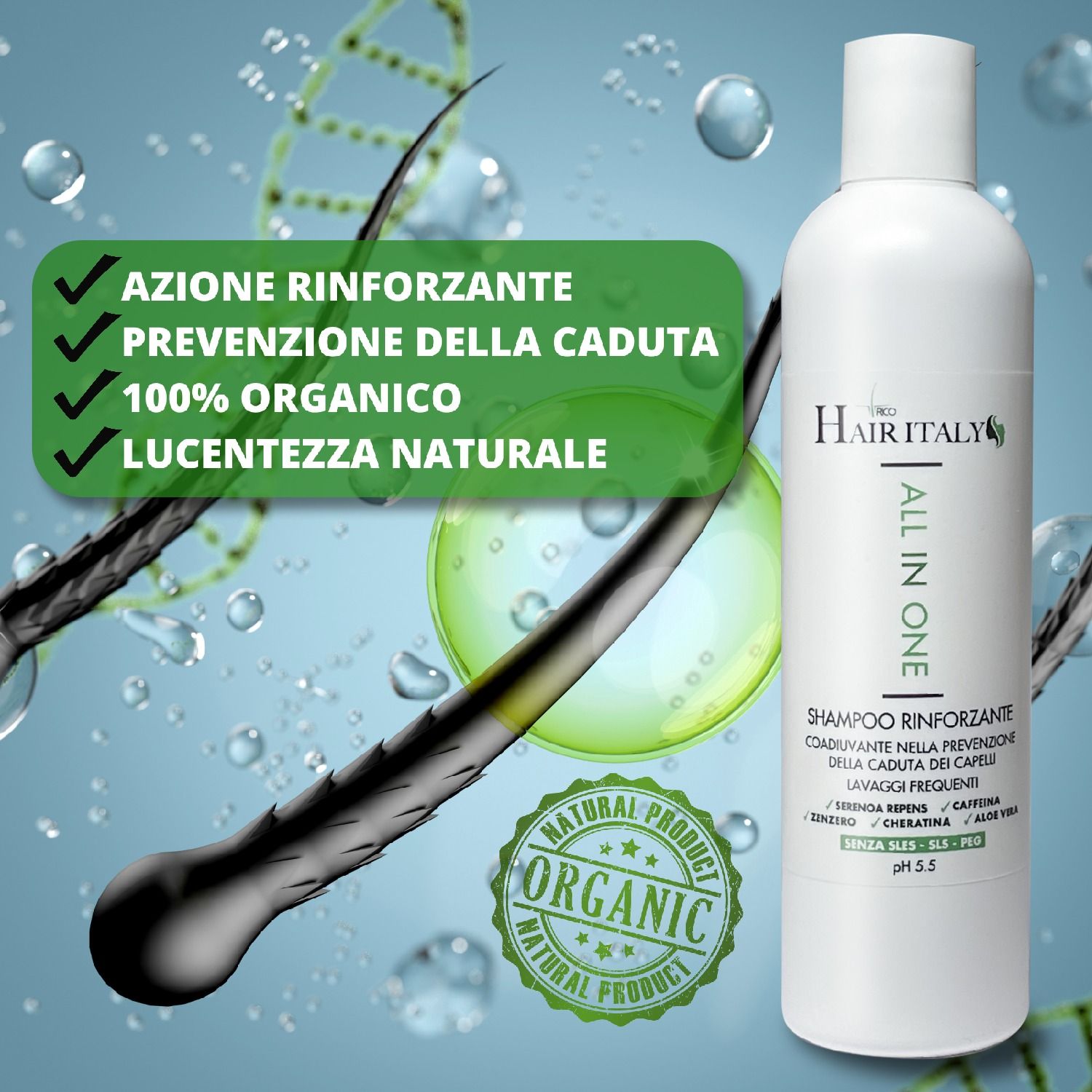 Trico Hair italy Shampoo Anticaduta, volumizzante con Serenoa repens 300 ml pH 5.5