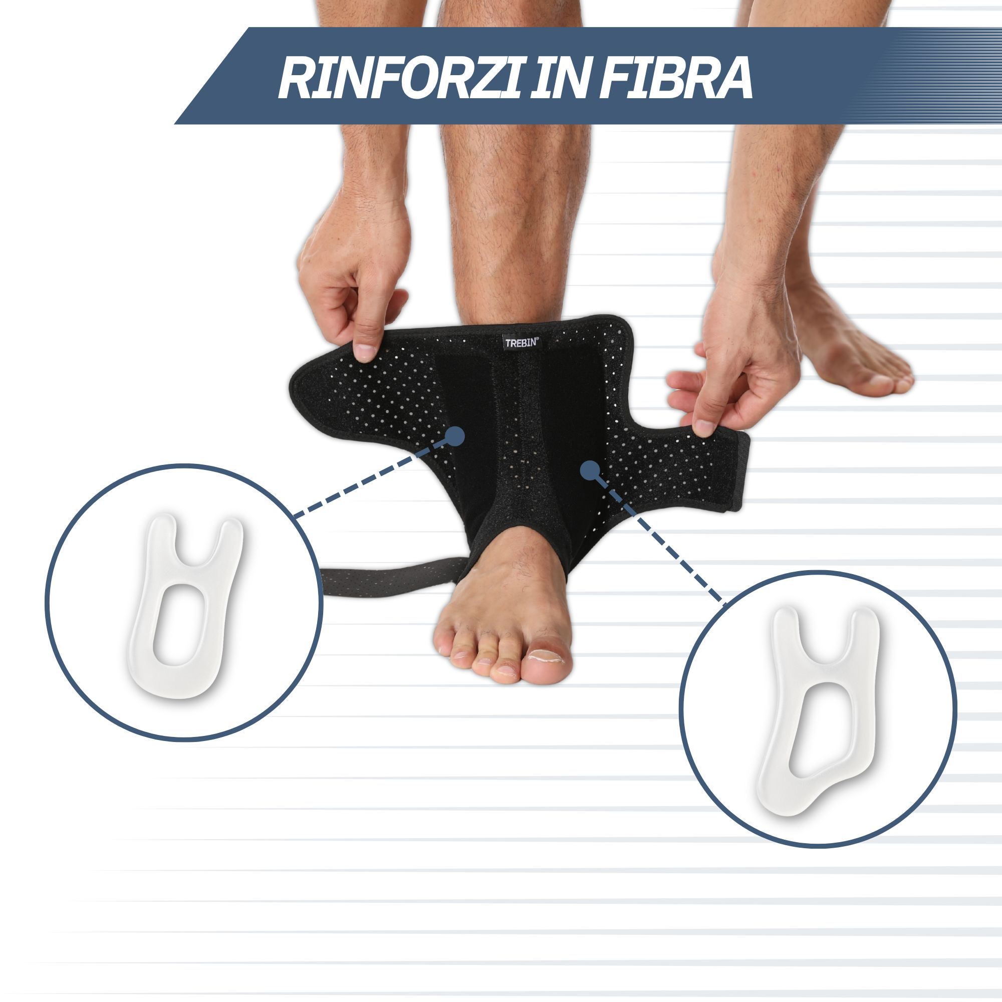 Istruzioni in quattro passaggi per indossare una cavigliera nera.